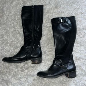 Black faux leather tall boots
